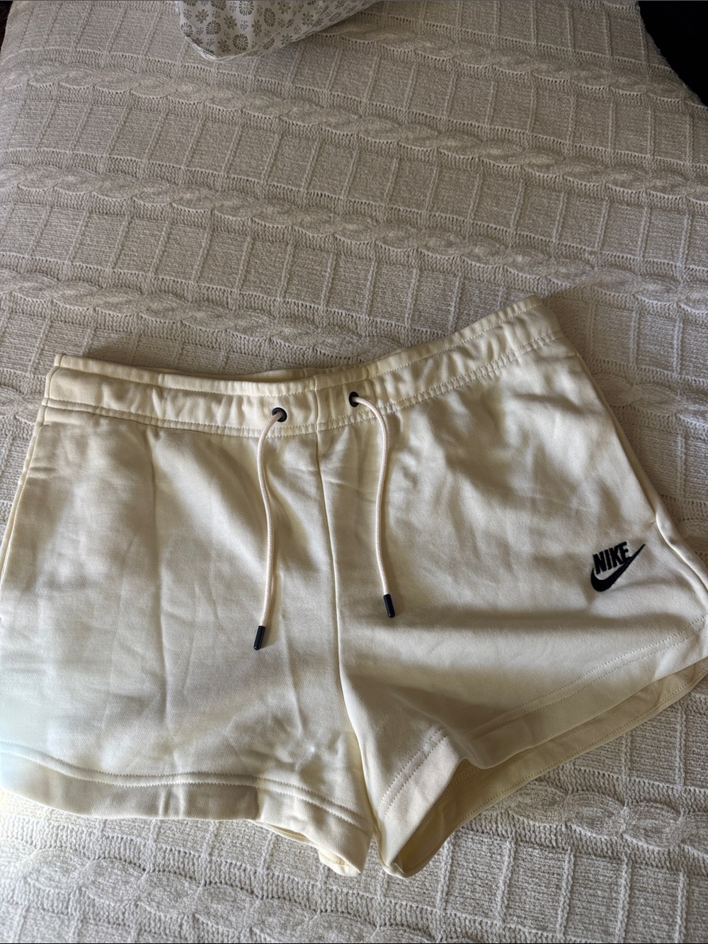 Nike Cream Athletic Shorts with Black Swoosh